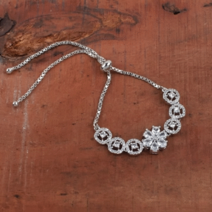 White Rhodium Plated Adjustable CZ Bracelet